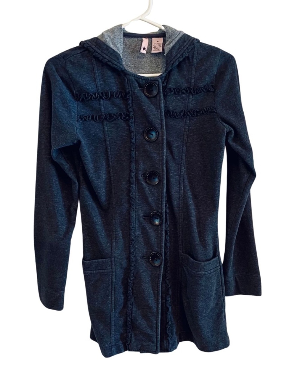 Vintage Hooded ruffle Big Button Jacket, S